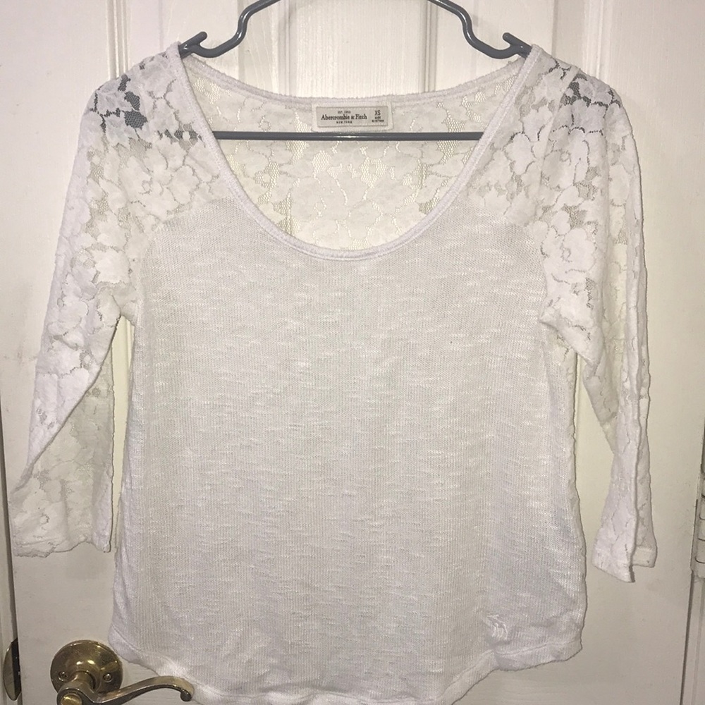 Abercrombie & Fitch White Lace Back Long Sleeve